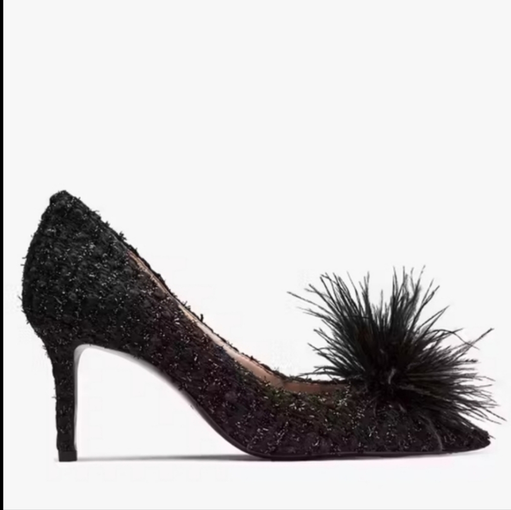 NWT Kate Spade Marabou Tweed Feather Pumps